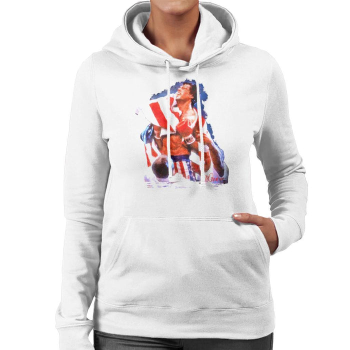Sidney Maurer Original Portrait Of Sylvester Stallone Rocky IV Womens Hooded Sweatshirt - Womens Hooded Sweatshirt