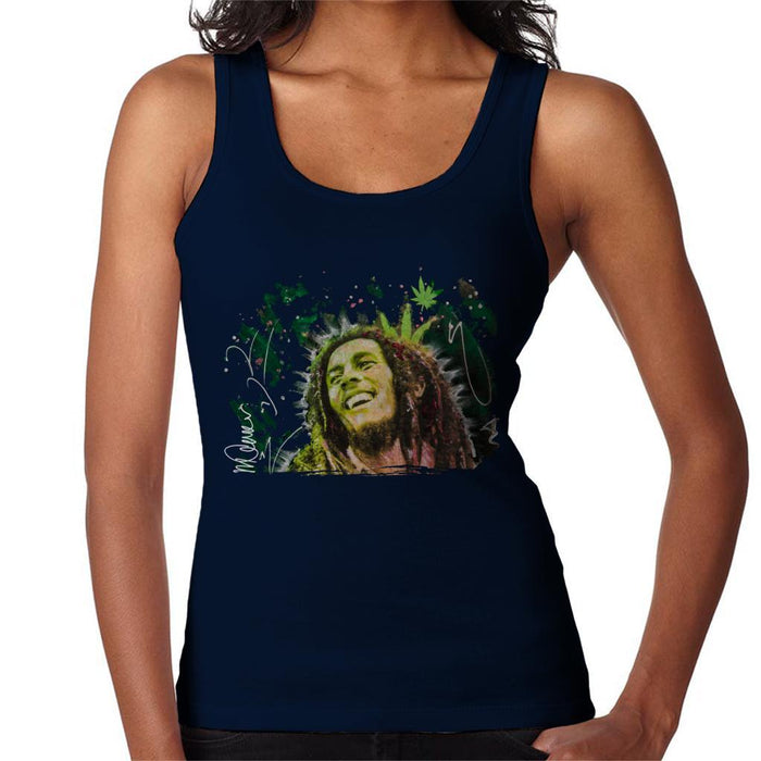 Sidney Maurer Original Portrait Of Bob Marley Smile Womens Vest - Small / Navy Blue - Womens Vest