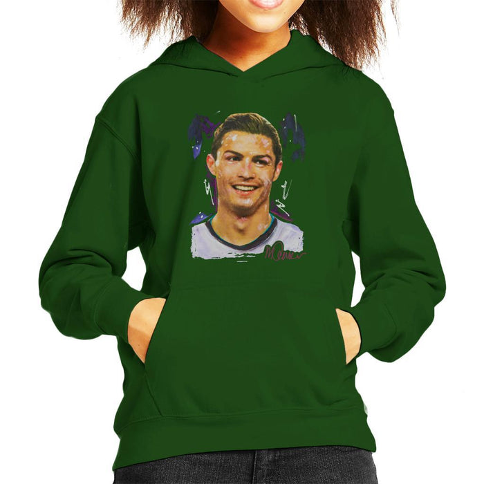 Sidney Maurer Original Portrait Of Cristiano Ronaldo Closeup Kids Hooded Sweatshirt - Kids Boys Hooded Sweatshirt