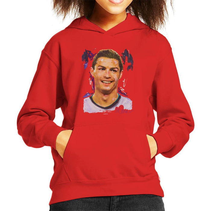 Sidney Maurer Original Portrait Of Cristiano Ronaldo Closeup Kids Hooded Sweatshirt - Kids Boys Hooded Sweatshirt