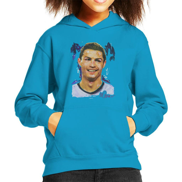 Sidney Maurer Original Portrait Of Cristiano Ronaldo Closeup Kids Hooded Sweatshirt - Kids Boys Hooded Sweatshirt
