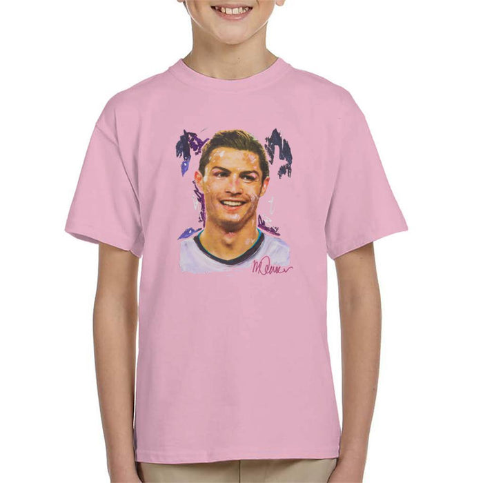 Sidney Maurer Original Portrait Of Cristiano Ronaldo Closeup Kids T-Shirt - X-Small (3-4 yrs) / Light Pink - Kids Boys T-Shirt