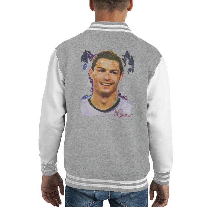 Sidney Maurer Original Portrait Of Cristiano Ronaldo Closeup Kids Varsity Jacket - Kids Boys Varsity Jacket