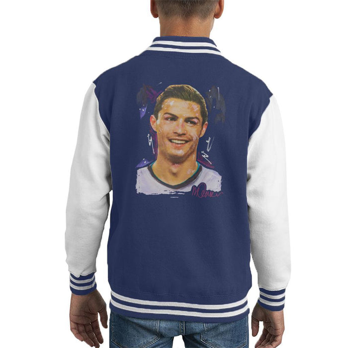 Sidney Maurer Original Portrait Of Cristiano Ronaldo Closeup Kids Varsity Jacket - Kids Boys Varsity Jacket