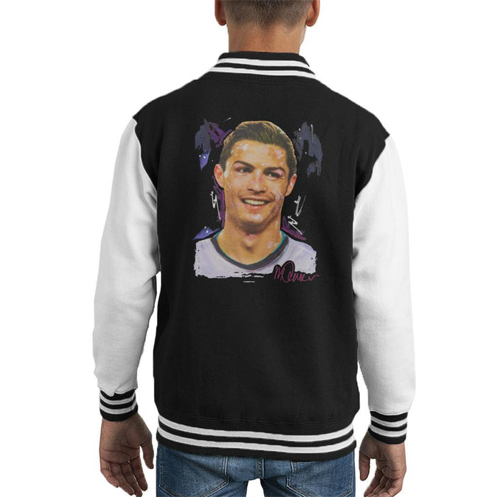 Sidney Maurer Original Portrait Of Cristiano Ronaldo Closeup Kids Varsity Jacket - Kids Boys Varsity Jacket