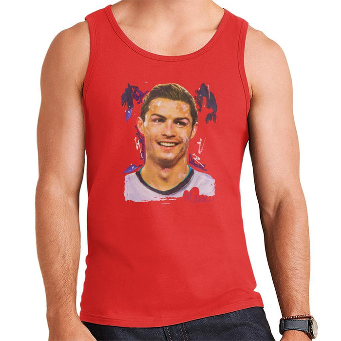 Sidney Maurer Original Portrait Of Cristiano Ronaldo Closeup Mens Vest - Small / Red - Mens Vest