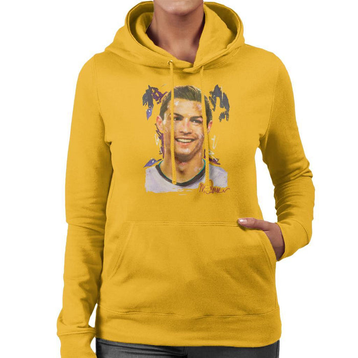 Sidney Maurer Original Portrait Of Cristiano Ronaldo Closeup Womens Hooded Sweatshirt - Womens Hooded Sweatshirt