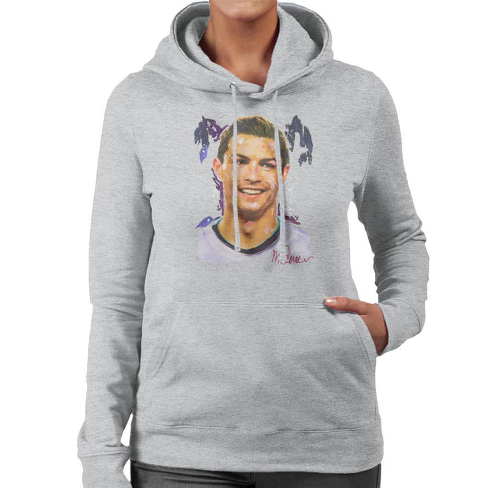 Sidney Maurer Original Portrait Of Cristiano Ronaldo Closeup Womens Hooded Sweatshirt - Womens Hooded Sweatshirt