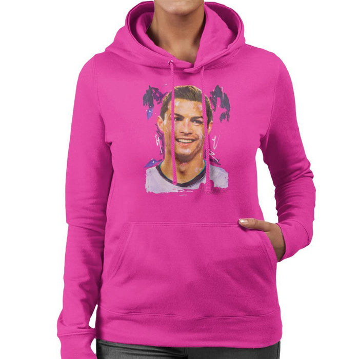 Sidney Maurer Original Portrait Of Cristiano Ronaldo Closeup Womens Hooded Sweatshirt - Womens Hooded Sweatshirt