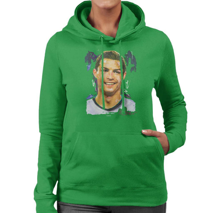 Sidney Maurer Original Portrait Of Cristiano Ronaldo Closeup Womens Hooded Sweatshirt - Womens Hooded Sweatshirt