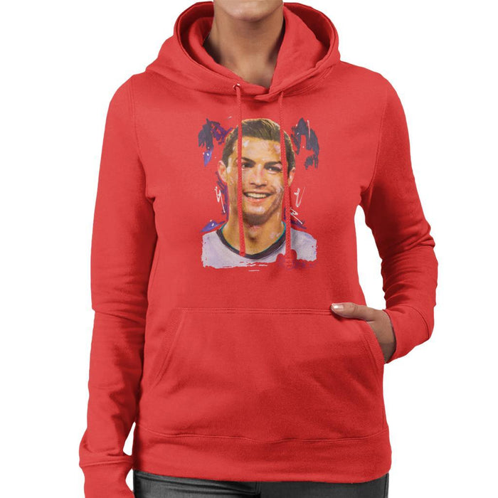 Sidney Maurer Original Portrait Of Cristiano Ronaldo Closeup Womens Hooded Sweatshirt - Womens Hooded Sweatshirt