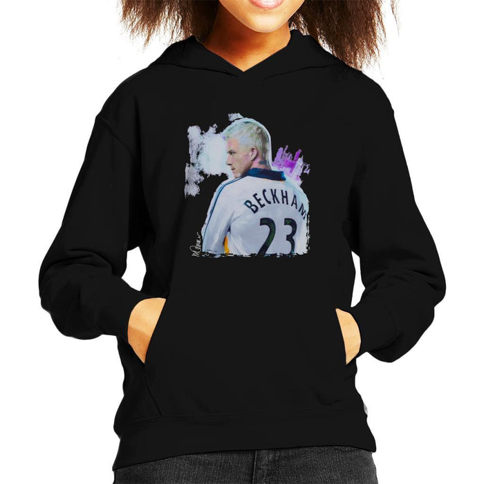 Sidney Maurer Original Portrait Of David Beckham Real Madrid Kit Kids Hooded Sweatshirt - Kids Boys Hooded Sweatshirt