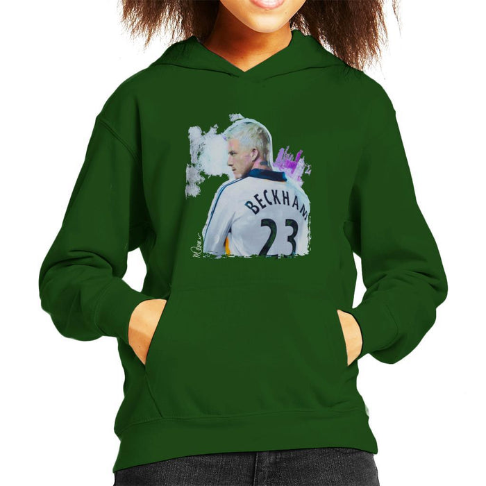 Sidney Maurer Original Portrait Of David Beckham Real Madrid Kit Kids Hooded Sweatshirt - Kids Boys Hooded Sweatshirt