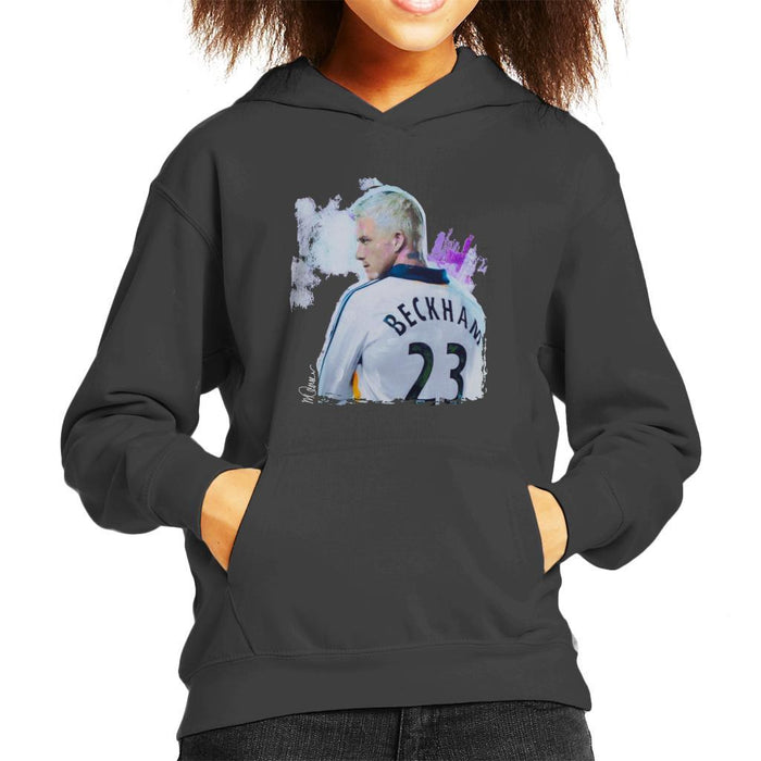 Sidney Maurer Original Portrait Of David Beckham Real Madrid Kit Kids Hooded Sweatshirt - Kids Boys Hooded Sweatshirt