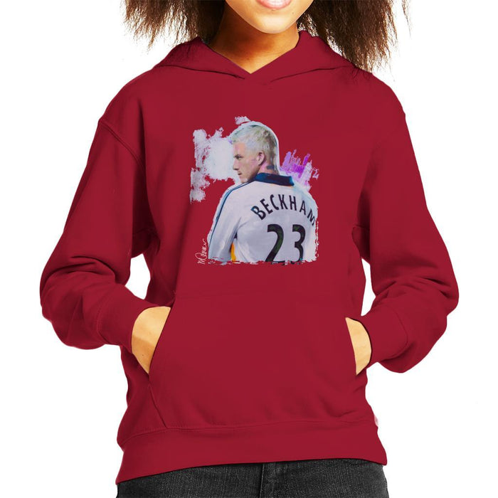 Sidney Maurer Original Portrait Of David Beckham Real Madrid Kit Kids Hooded Sweatshirt - Kids Boys Hooded Sweatshirt
