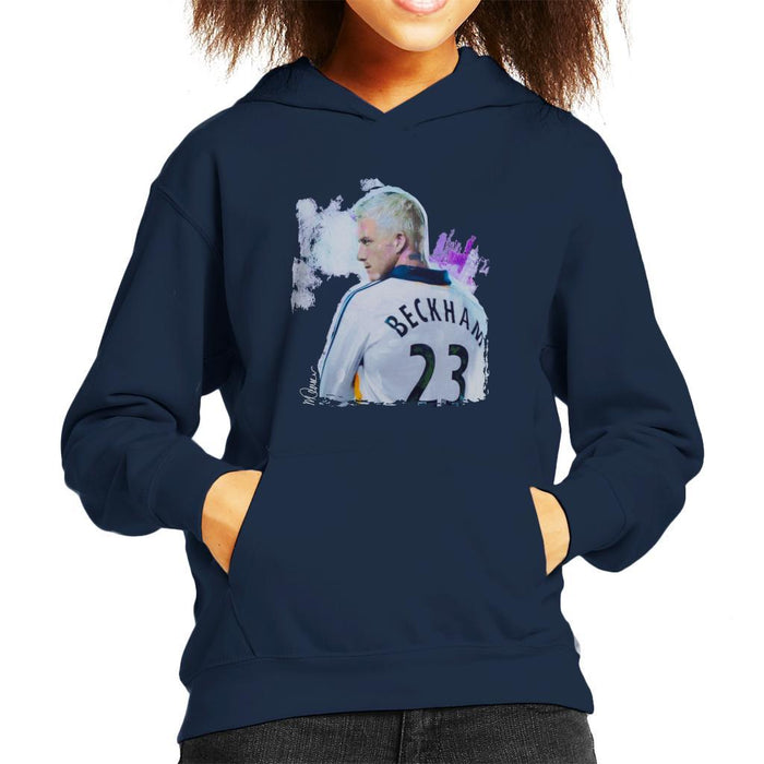 Sidney Maurer Original Portrait Of David Beckham Real Madrid Kit Kids Hooded Sweatshirt - Kids Boys Hooded Sweatshirt