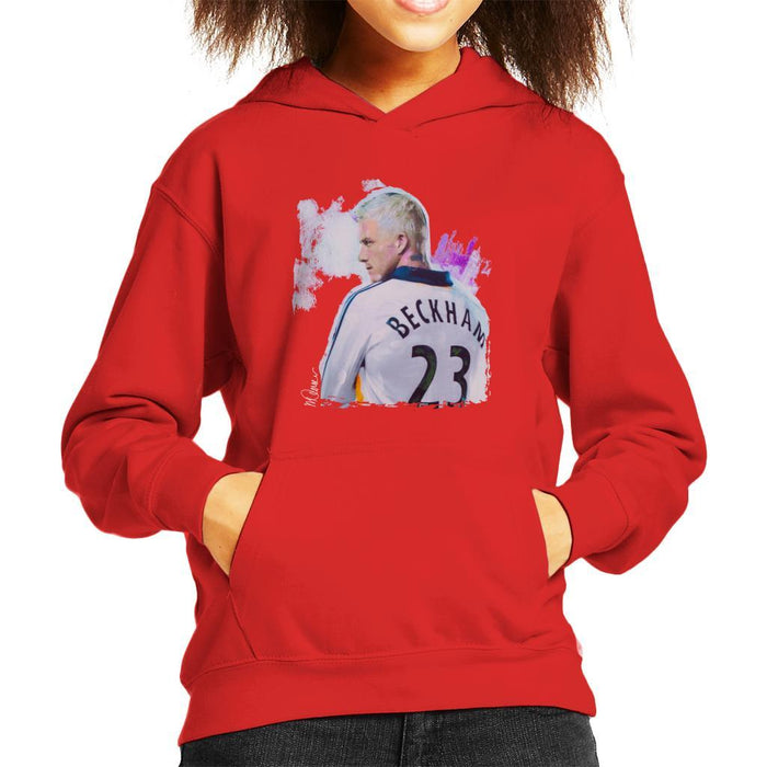 Sidney Maurer Original Portrait Of David Beckham Real Madrid Kit Kids Hooded Sweatshirt - Kids Boys Hooded Sweatshirt