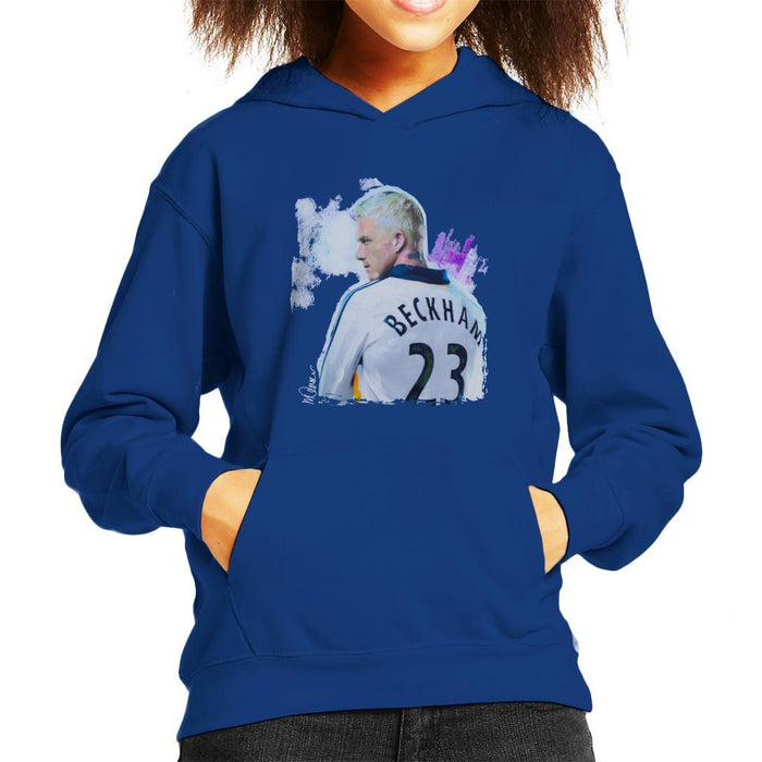 Sidney Maurer Original Portrait Of David Beckham Real Madrid Kit Kids Hooded Sweatshirt - Kids Boys Hooded Sweatshirt