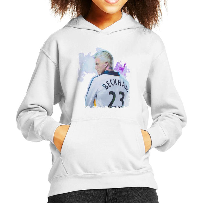 Sidney Maurer Original Portrait Of David Beckham Real Madrid Kit Kids Hooded Sweatshirt - Kids Boys Hooded Sweatshirt