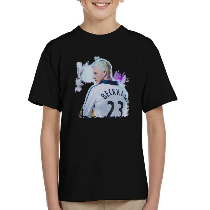 Sidney Maurer Original Portrait Of David Beckham Real Madrid Kit Kids T-Shirt - Kids Boys T-Shirt