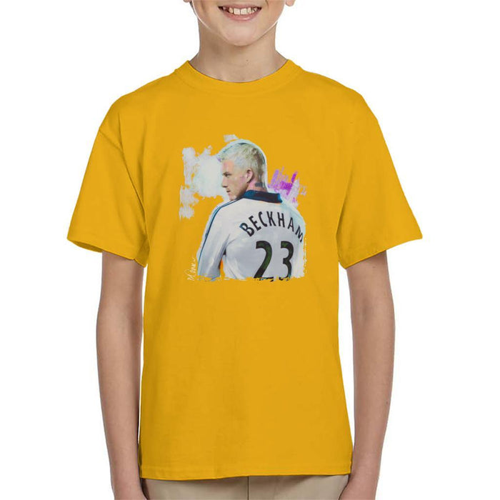 Sidney Maurer Original Portrait Of David Beckham Real Madrid Kit Kids T-Shirt - Kids Boys T-Shirt
