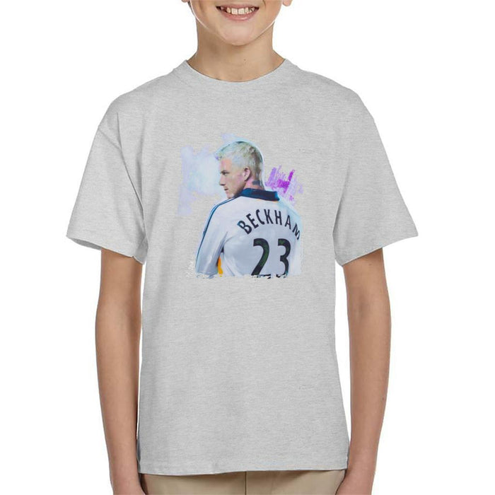 Sidney Maurer Original Portrait Of David Beckham Real Madrid Kit Kids T-Shirt - Kids Boys T-Shirt