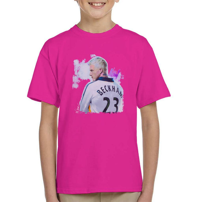 Sidney Maurer Original Portrait Of David Beckham Real Madrid Kit Kids T-Shirt - Kids Boys T-Shirt