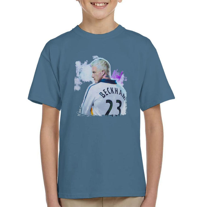 Sidney Maurer Original Portrait Of David Beckham Real Madrid Kit Kids T-Shirt - Kids Boys T-Shirt
