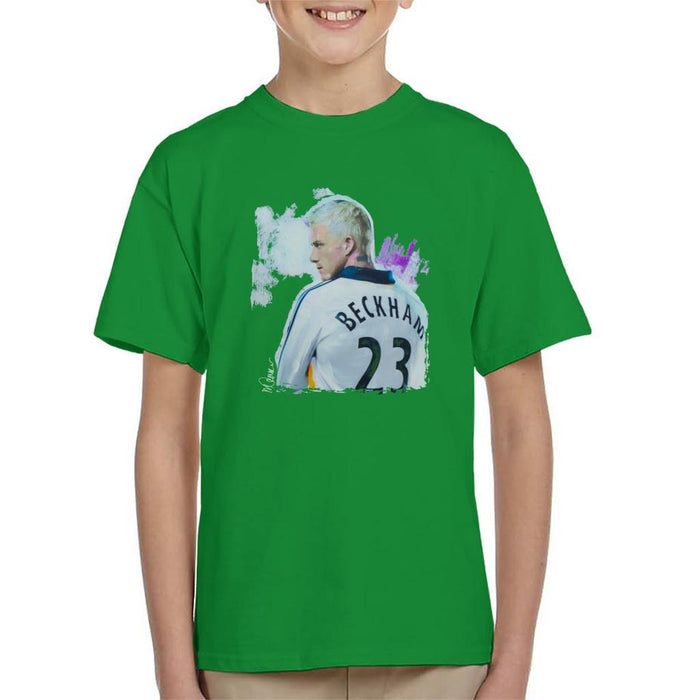 Sidney Maurer Original Portrait Of David Beckham Real Madrid Kit Kids T-Shirt - Kids Boys T-Shirt