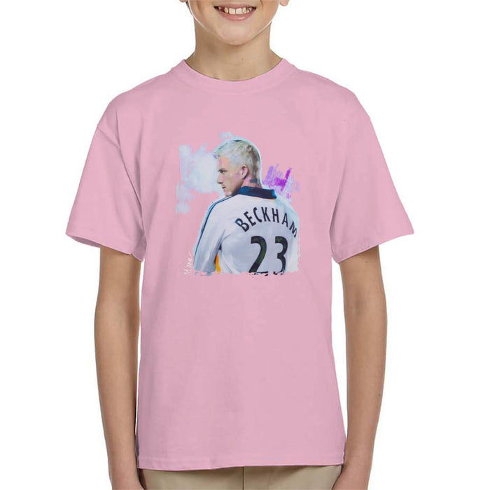 Sidney Maurer Original Portrait Of David Beckham Real Madrid Kit Kids T-Shirt - Kids Boys T-Shirt