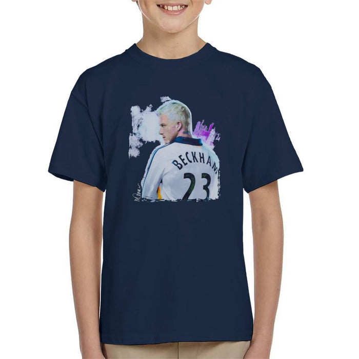 Sidney Maurer Original Portrait Of David Beckham Real Madrid Kit Kids T-Shirt - Kids Boys T-Shirt
