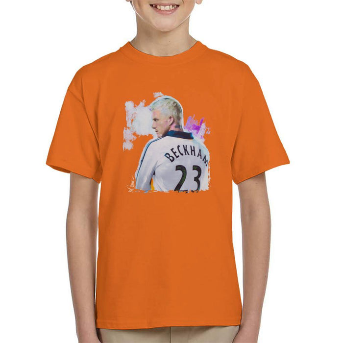 Sidney Maurer Original Portrait Of David Beckham Real Madrid Kit Kids T-Shirt - Kids Boys T-Shirt