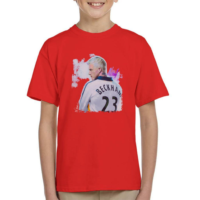 Sidney Maurer Original Portrait Of David Beckham Real Madrid Kit Kids T-Shirt - Kids Boys T-Shirt