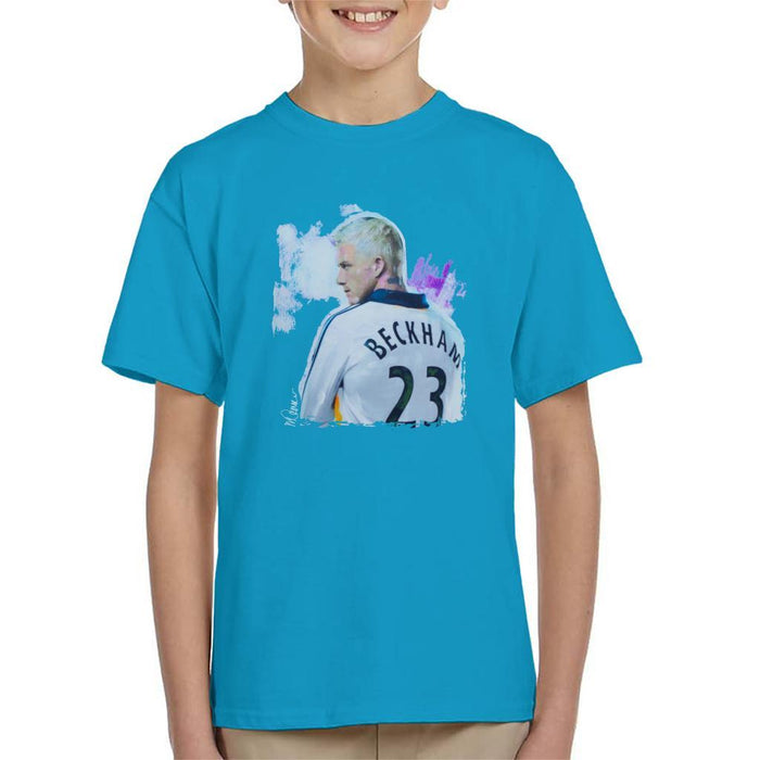 Sidney Maurer Original Portrait Of David Beckham Real Madrid Kit Kids T-Shirt - Kids Boys T-Shirt