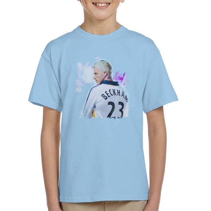 Sidney Maurer Original Portrait Of David Beckham Real Madrid Kit Kids T-Shirt - Kids Boys T-Shirt