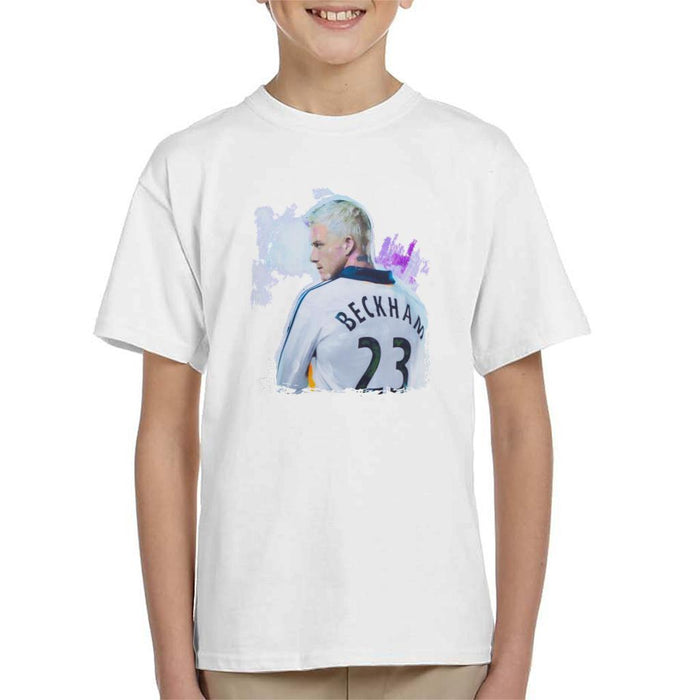 Sidney Maurer Original Portrait Of David Beckham Real Madrid Kit Kids T-Shirt - Kids Boys T-Shirt