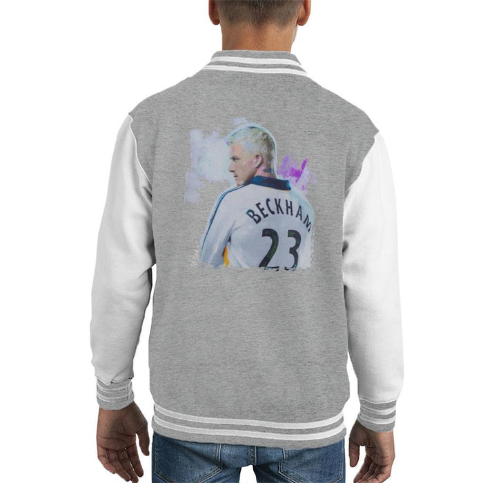 Sidney Maurer Original Portrait Of David Beckham Real Madrid Kit Kids Varsity Jacket - Kids Boys Varsity Jacket