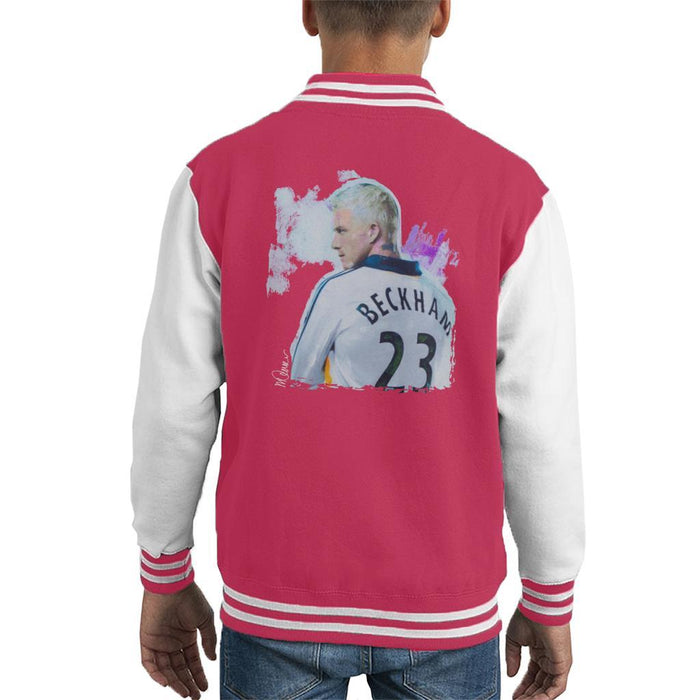 Sidney Maurer Original Portrait Of David Beckham Real Madrid Kit Kids Varsity Jacket - Kids Boys Varsity Jacket