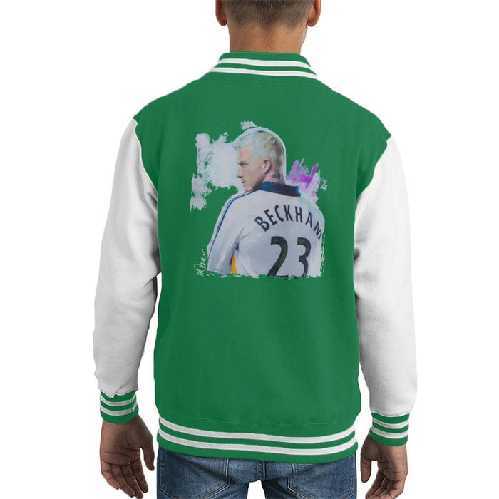 Sidney Maurer Original Portrait Of David Beckham Real Madrid Kit Kids Varsity Jacket - Kids Boys Varsity Jacket