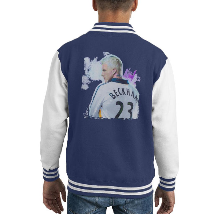 Sidney Maurer Original Portrait Of David Beckham Real Madrid Kit Kids Varsity Jacket - Kids Boys Varsity Jacket