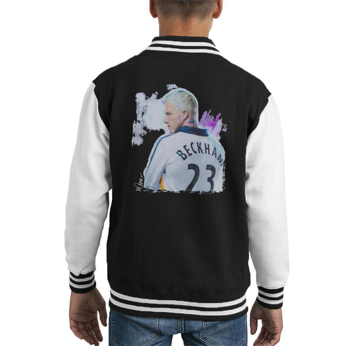 Sidney Maurer Original Portrait Of David Beckham Real Madrid Kit Kids Varsity Jacket - Kids Boys Varsity Jacket