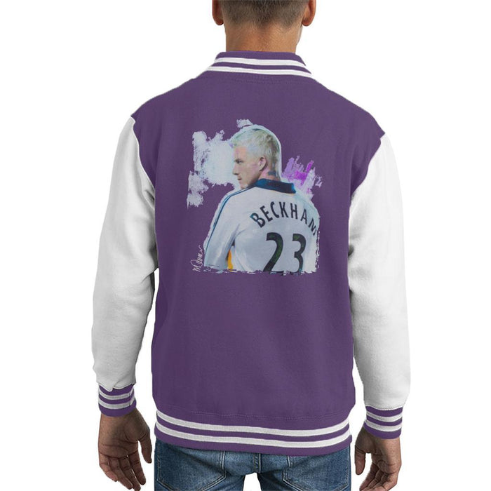 Sidney Maurer Original Portrait Of David Beckham Real Madrid Kit Kids Varsity Jacket - Kids Boys Varsity Jacket