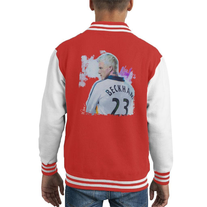 Sidney Maurer Original Portrait Of David Beckham Real Madrid Kit Kids Varsity Jacket - Kids Boys Varsity Jacket