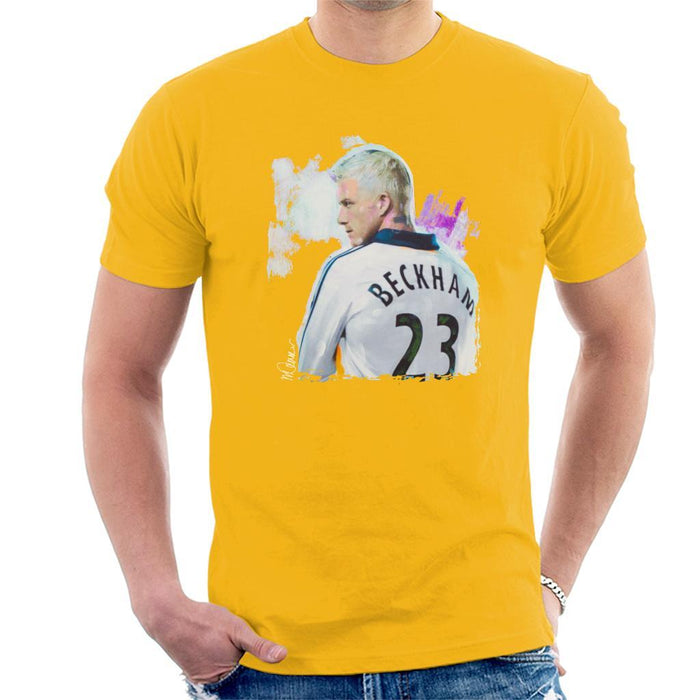 Sidney Maurer Original Portrait Of David Beckham Real Madrid Kit Mens T-Shirt - Mens T-Shirt