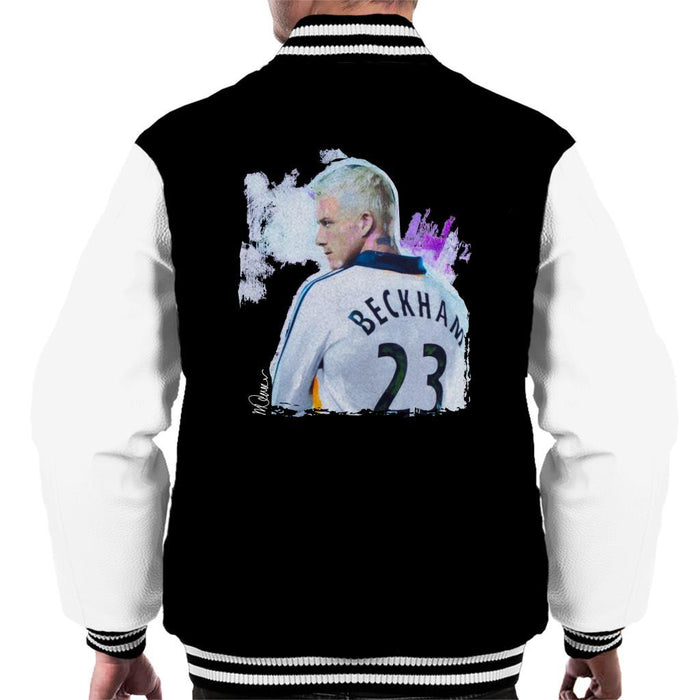 Sidney Maurer Original Portrait Of David Beckham Real Madrid Kit Mens Varsity Jacket - Mens Varsity Jacket