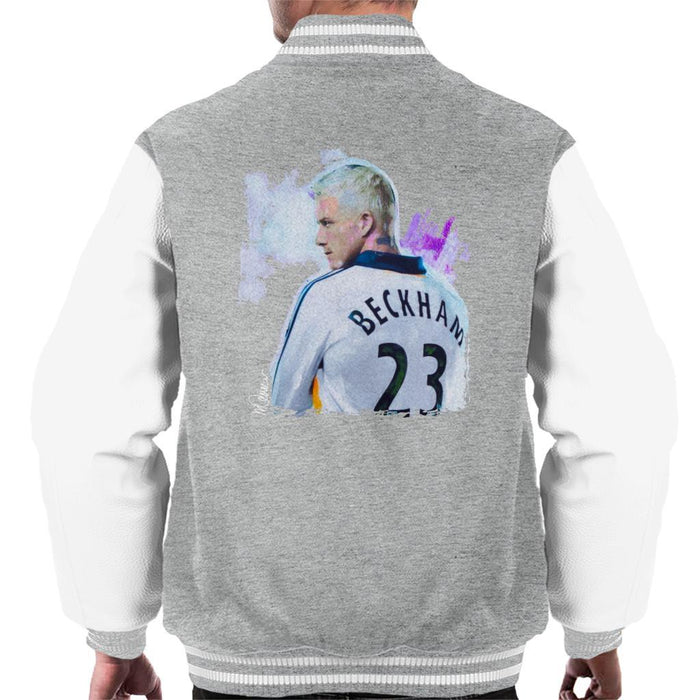 Sidney Maurer Original Portrait Of David Beckham Real Madrid Kit Mens Varsity Jacket - Mens Varsity Jacket