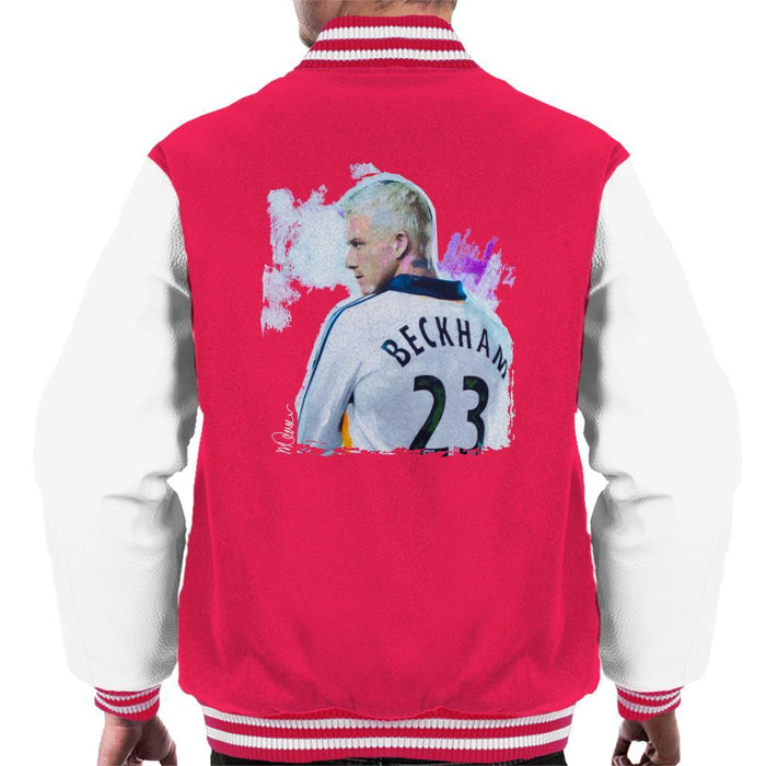 Sidney Maurer Original Portrait Of David Beckham Real Madrid Kit Mens Varsity Jacket - Mens Varsity Jacket
