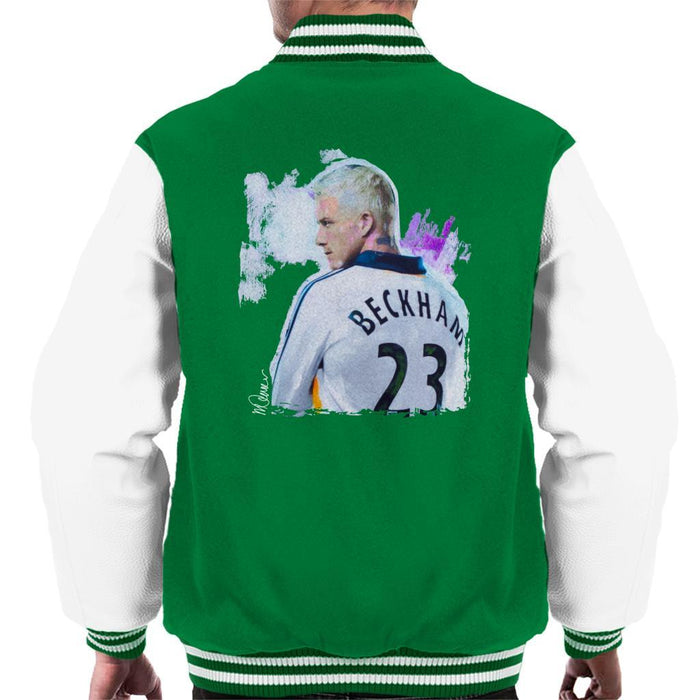 Sidney Maurer Original Portrait Of David Beckham Real Madrid Kit Mens Varsity Jacket - Mens Varsity Jacket