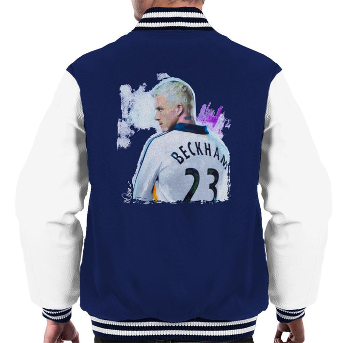 Sidney Maurer Original Portrait Of David Beckham Real Madrid Kit Mens Varsity Jacket - Mens Varsity Jacket
