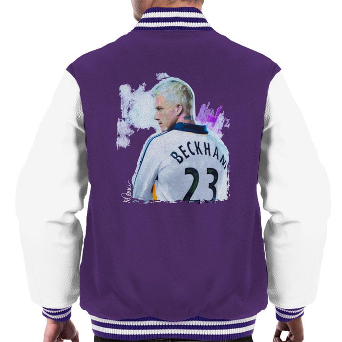 Sidney Maurer Original Portrait Of David Beckham Real Madrid Kit Mens Varsity Jacket - Mens Varsity Jacket